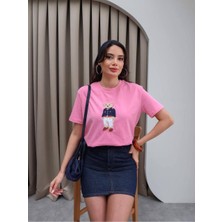 Kadın Bisiklet Yaka Ayıcık Baskılı T-Shirt
