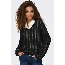 Only  Kadın Regular Fit V Yaka Siyah Örme Kazak - 15339529