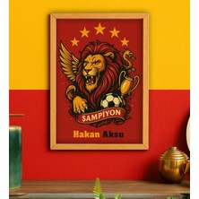 Bk Gift Kişiye Özel Sarı Kırmızı 5 Yıldız Aslan Taraftar Tasarımlı Ahşap Çerçeveli Tablo-2 40 x 25 cm , Taraftar Hediyesi, Doğum Günü Hediyesi, Arkadaşa Hediye