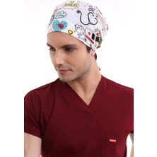 Bilenn Tekstil Dijital Unisex Desenli Bone - 6503 Beyaz Stetoskop