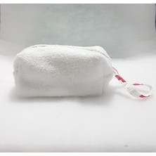 Hozeyethnic Shop Makyaj Çantası Peluş Beyaz Kırmızı Kalpli