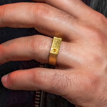 925 Ayar Gümüş Altın Kaplama Sitrin Taşlı Sade Erkek Yüzük