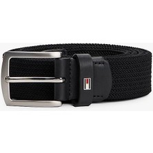 Tommy Hilfiger Erkek  Siyah Kare Tokalı Dokulu Kemer