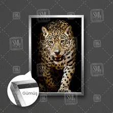 Vahşi Leopar Growlıng Leopard Afrika Aslan Çerçeveli Dikey Kanvas Tablo