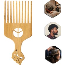 Batabia Afro Saç Çekme Tarak Yumruk Şekli Saplı Anti-Statik Doğal Bambu Uzun Diş Dolaşık Açıcı Tarak Kuaförlük Şekillendirici Aracı (Yurt Dışından)