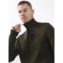 Dik Yaka Fermuar Detaylı Slim Fit Erkek Kazak
