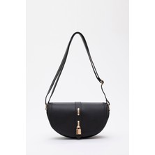 SHAKA Siyah SHK92 Kilit Detaylı Suni Deri Tek Bölmeli Çıtçıtlı El, Kol ve Omuz Çantası U:15 E:25 G:6 cm