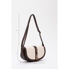 Shaka Krem-Kahverengi Shk92 Kilit Detaylı  Deri Tek Bölmeli Çıtçıtlı El, Kol Ve Omuz Çantası U:15 E:25 G:6 Cm