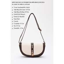 Shaka Krem-Kahverengi Shk92 Kilit Detaylı  Deri Tek Bölmeli Çıtçıtlı El, Kol Ve Omuz Çantası U:15 E:25 G:6 Cm