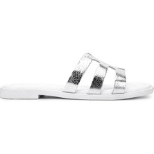 Tamer Tanca Kadın Hakiki Deri Beyaz/lame Düz Terlik 878 105-1 Bn Trlk Y25 Beyaz/lame