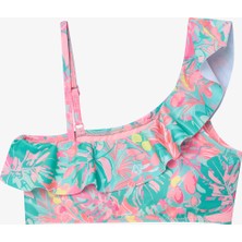Genç Kız Bali Yaprak Desenli Fırfırlı Tek Omuz Bikini Takımı