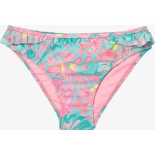 Genç Kız Bali Yaprak Desenli Fırfırlı Tek Omuz Bikini Takımı