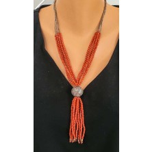 Nusret Takı 925 Ayar Gümüş Mercan Taşlı Şarnelli Kolye