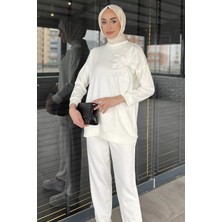 Julude Yaka Çiçek Detaylı Tunik Pantolon Tesettür Ikili Takım P-00015931