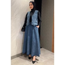 Julude Tesettür Cepli Etek Yelek Jean Kot Ikili Takım P-00015913
