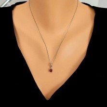 Nusret Takı 925 Ayar Gümüş Yuvarlak Küçük Boy Sentetik Yakut Taşlı Kolye