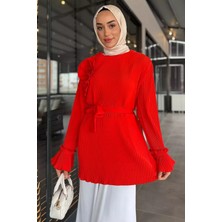 Julude Yaka Gül Detaylı Piliseli Kol Lastikli Tesettür Tunik P-00015653