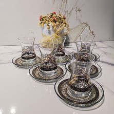 Dm Porselen Siyah 6'lı Çay Bardağı