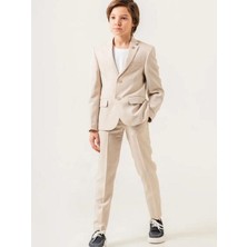 Erkek Çocuk T-Shirt Keten Ceket Belden Bağlamalı Pantolon 3'lü Spor Takım(7-10 Yaş Arası)