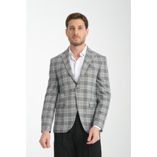 Frappoli Uche Erkek Vizon Ekose Desenli Slim Fit Mono Yaka Blazer  Ceket