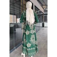 Julude Kendinden Desenli Bel Bağlamalı Tesettür Elbise P-00015540