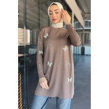 Julude Kelebek Taşlı Bisiklet Yaka Tesettür Tunik P-00015449