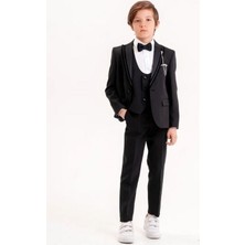 Erkek Çocuk Duble Saten Yakalı Yaka Iğneli 5 Parça Takım Elbise(11-14 Yaş Arası)