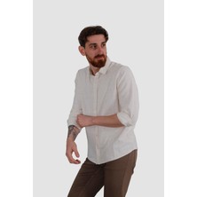 Globay Raymons 14770 Keten Jakarlı Orme Gomlek-Ekru