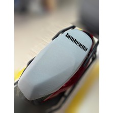 Lambretta V200 Special Gri Kumaş Motosiklet Sele Kılıfı Logolu Penye Sele Koltuk Kılıfı-S