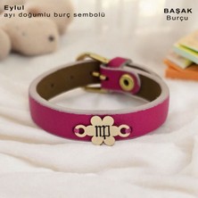 Altın Plakalı 14 Ayar Derili Kız Çocuklara Özel Çiçek Motifli Doğum Ay Bilekliği-383AY-PEMBE