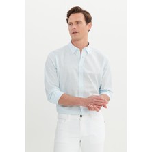 Altınyıldız Classics Erkek Açık Mavi Comfort Fit Rahat Kesim Gizli Düğme Yaka %100 Pamuk Flamlı Gömlek