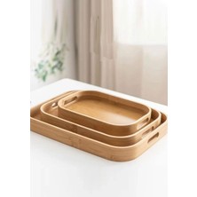 3lü Lüx Bambu Tepsi Seti Çay Tepsisi, Sunum Tepsisi, Kahve Sunum Tepsisi Oval Köşe Yemek Tepsi