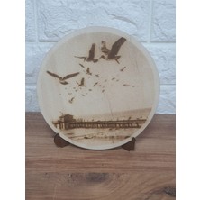 Martılar ve Deniz Ahşap Yakma Tablo