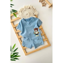 Miniğimin Cicileri Bear Panç Işleme Erkek Bebe Yumuşak kotlu takım - Mavi