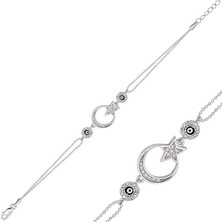 Tesbihayal Gümüş Ay Yıldız Nazar Bayan Bileklik