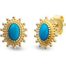 Harem Altın 14 Ayar Altın Mavi Taşlı Küpe KP031