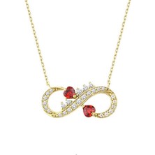 Harem Altın Çift Kalpli Sarı Renk Sonsuzluk Gümüş Kolye GMS1961