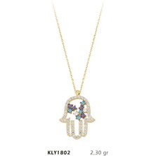 Harem Altın 14 Ayar Renkli Taşlı Fatma Eli Kolye KLY1802