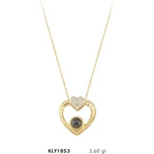 Harem Altın 14 Ayar Altın 100 Dilde Seni Seviyorum Taşlı Kalp Kolye KLY1853