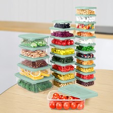 Meleni Home 25'li Dikdörtgen Erzak Saklama Kabı Seti - Mikrodalgaya Uygun Düzenleyici Organizer Erzak Kabı Yeşil