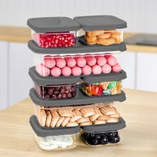 Meleni Home 8'li Dikdörtgen Erzak Saklama Kabı Seti - Mikrodalgaya Uygun Düzenleyici Organizer Erzak Kabı Gri