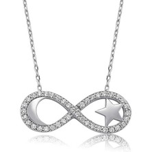 Tesbihayal Gümüş Sonsuzluk Ay Yıldız Bayan Kolye