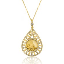 Tesbihayal Gümüş Damla Tuğralı Altın Kaplama Bayan Kolye