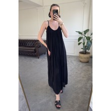 Askılı Premium Keten Elbise- Hardal