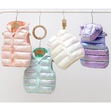 Parlak Puffy Teddy Kulaklı Pufudik Şişme Yelek Mor Kız Çocuk Yelek