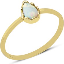 Harem Altın 14 Ayar Altın Beyaz Damla Taşlı Minimal Yüzük YZK005