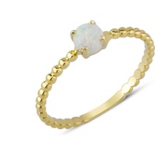 Harem Altın 14 Ayar Altın Beyaz Yuvarlak Taşlı Minimal Yüzük YZK002