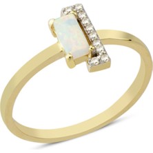 Harem Altın 14 Ayar Altın Karışık Beyaz Yüzük YZK059A