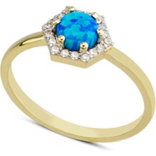 Harem Altın 14 Ayar Altın Mavi Taşlı Altıgen Yüzük YZK062B