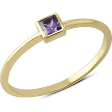 Harem Altın 14 Ayar Altın Mor Kare Taşlı Yüzük YZK114B